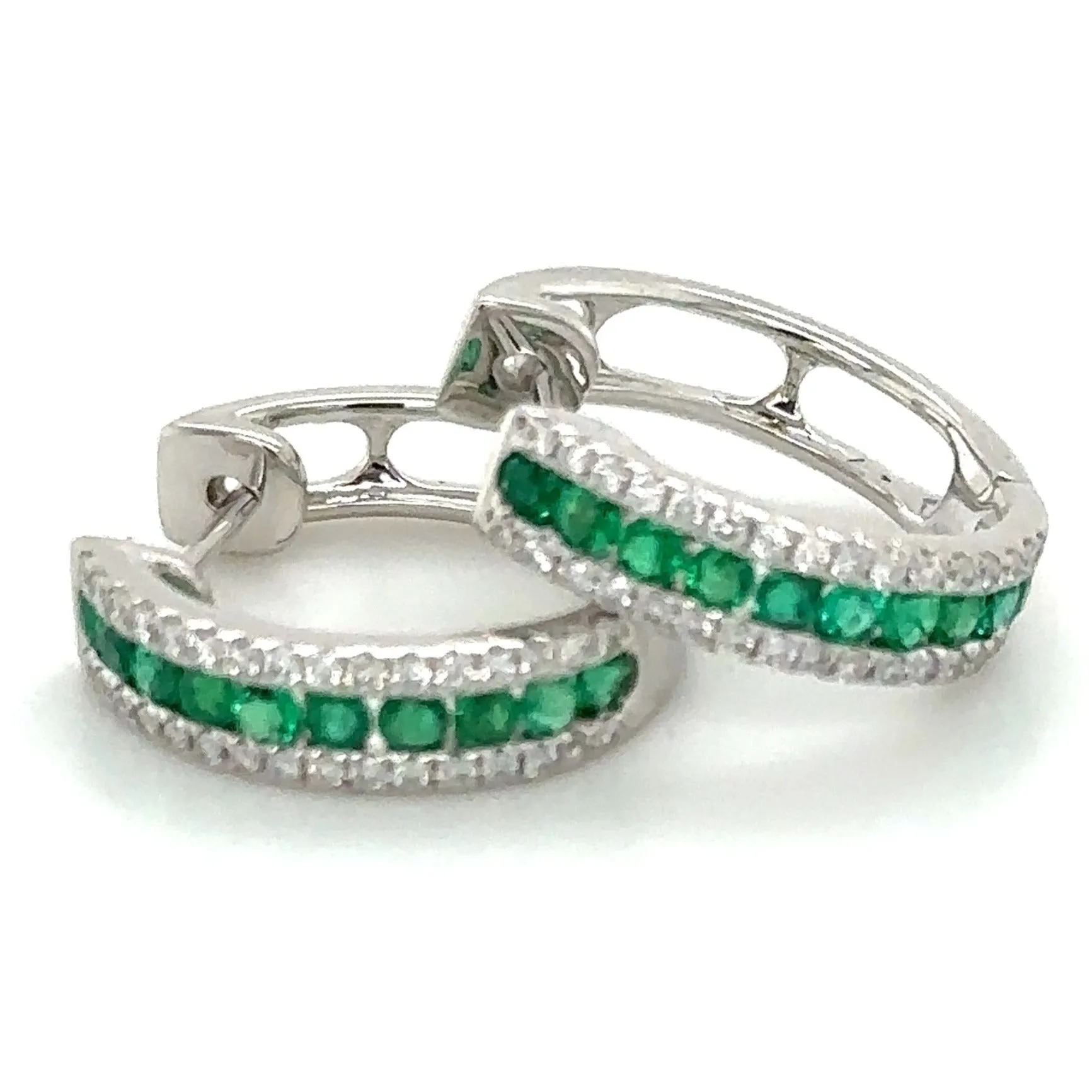 Ladies Emerald & Diamond Huggie Earrings 0.65ct tw