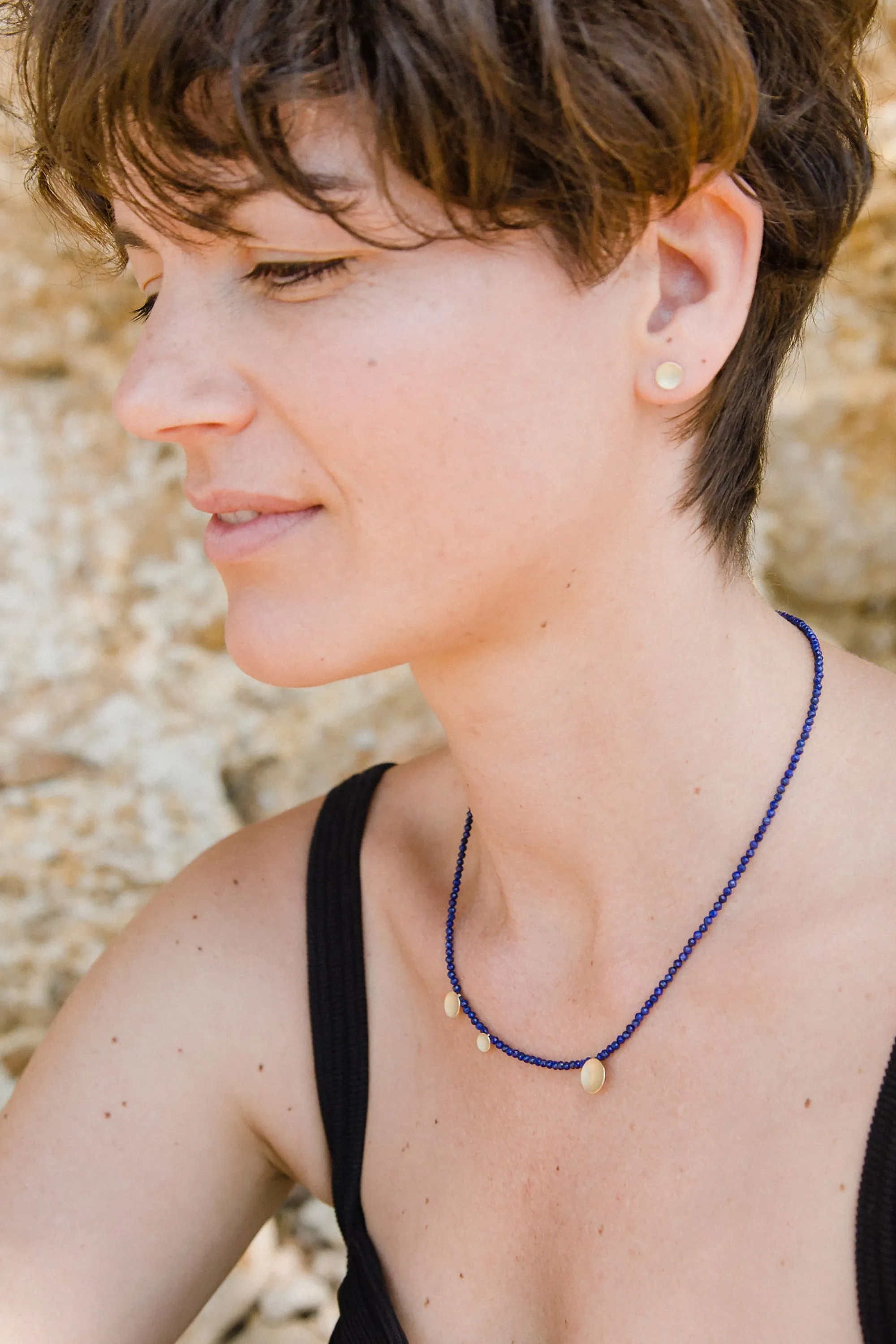 Lapis Lazuli Gold Disc Necklace