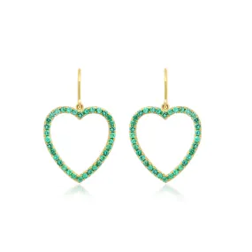 Large Emerald Open Heart Drop Earrings