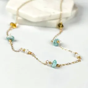 Larimar, Amber and Pearl Necklace