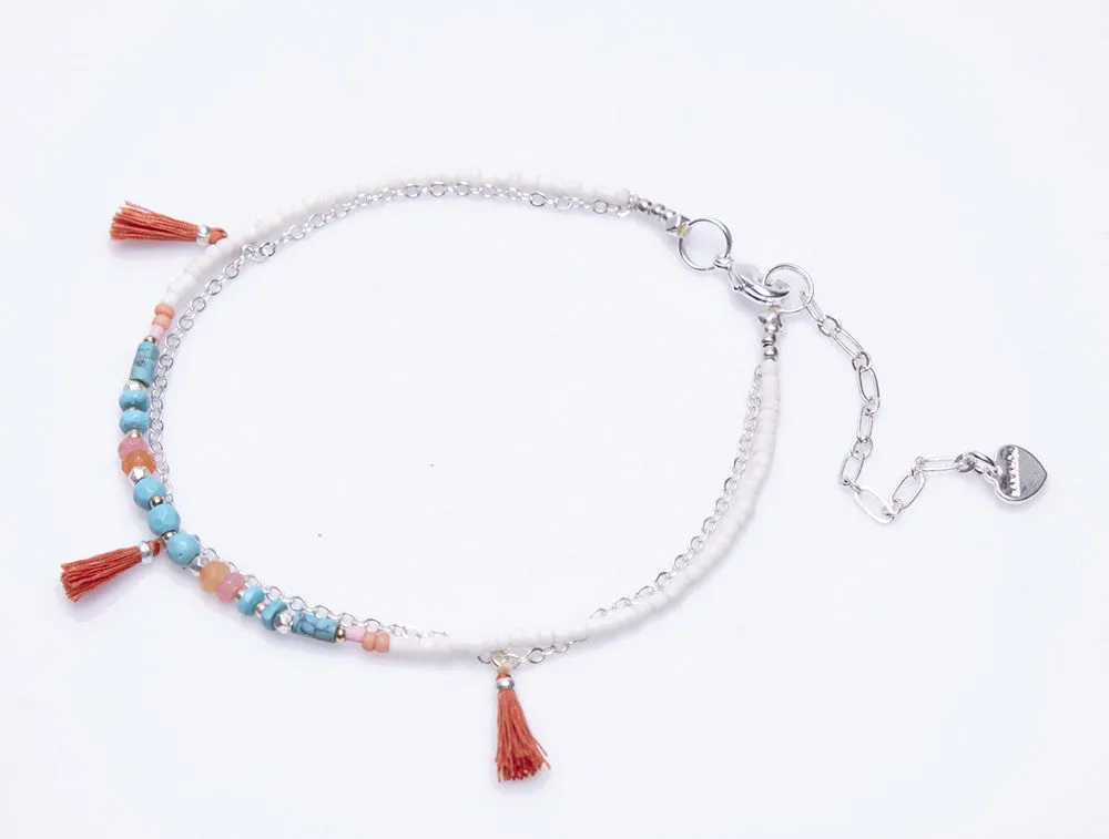 Layered Anklet with Tassels by Nakamol