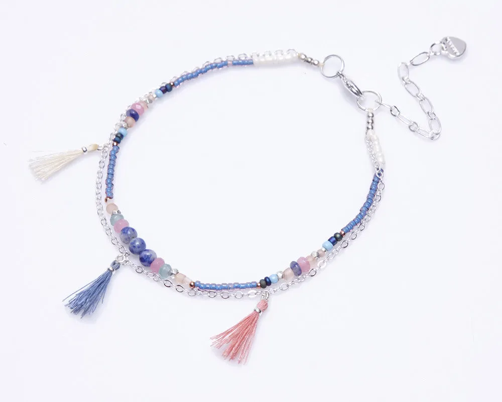 Layered Anklet with Tassels by Nakamol