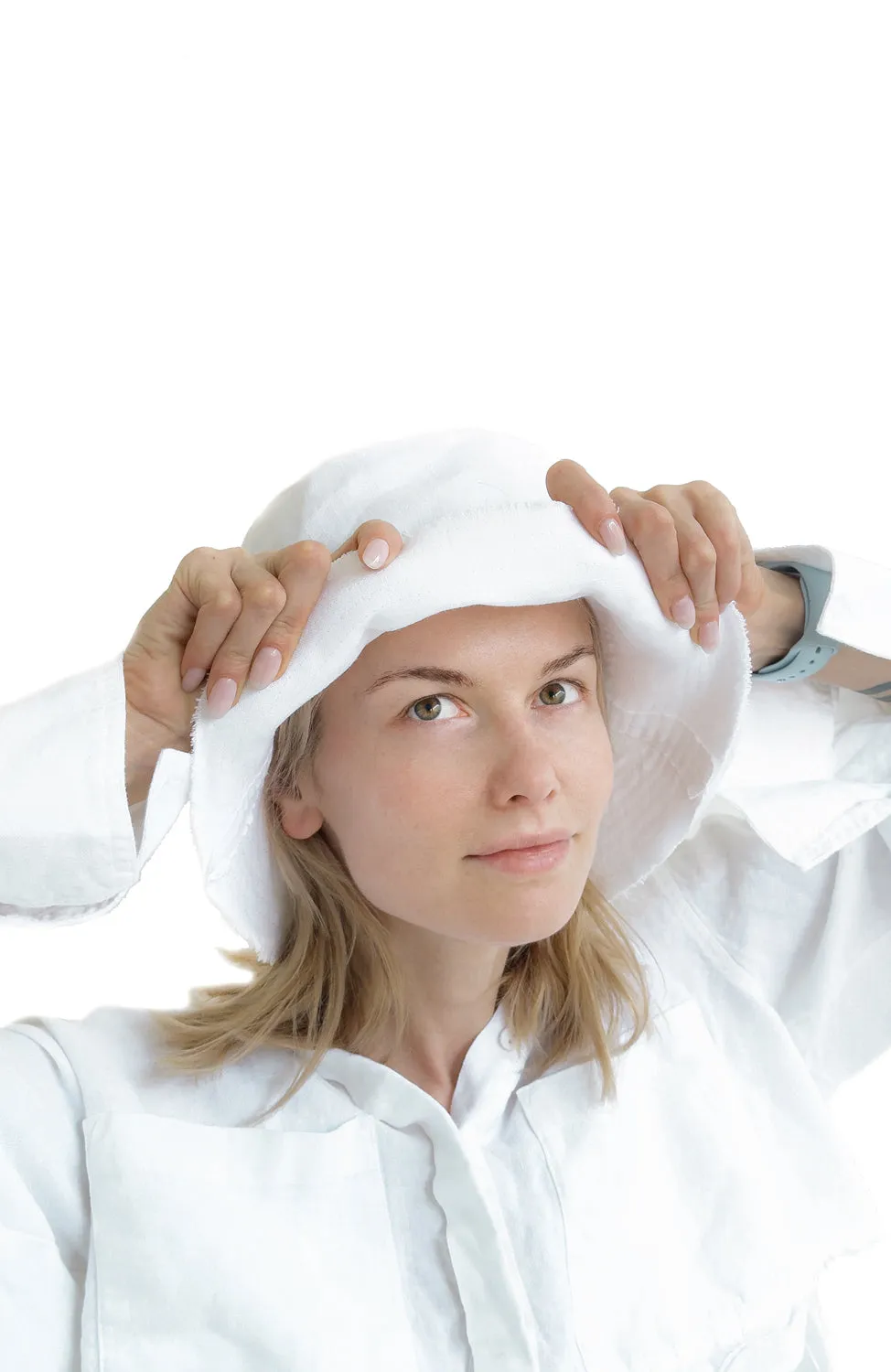 Layered white bucket hat