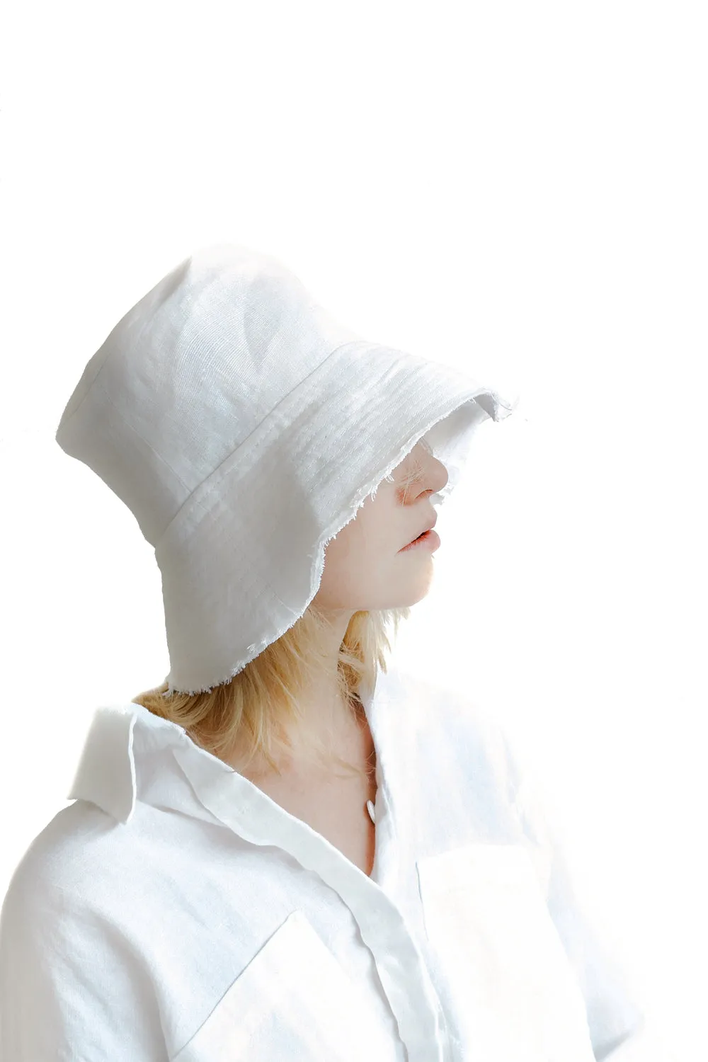 Layered white bucket hat