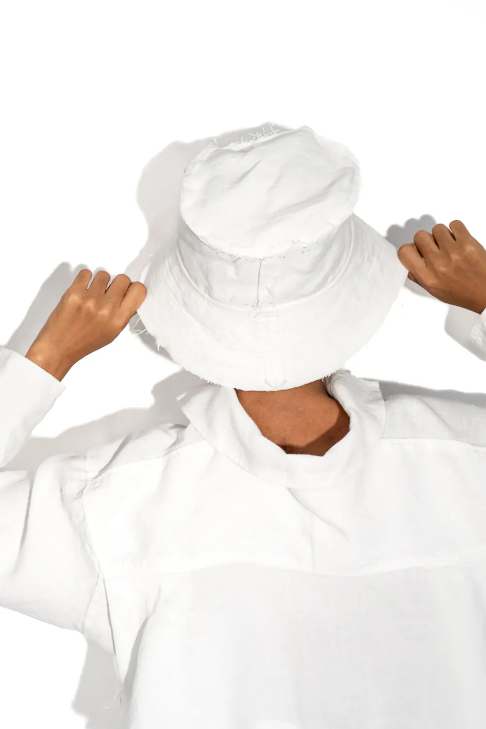 Layered white bucket hat