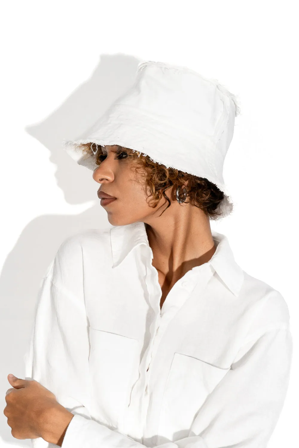 Layered white bucket hat