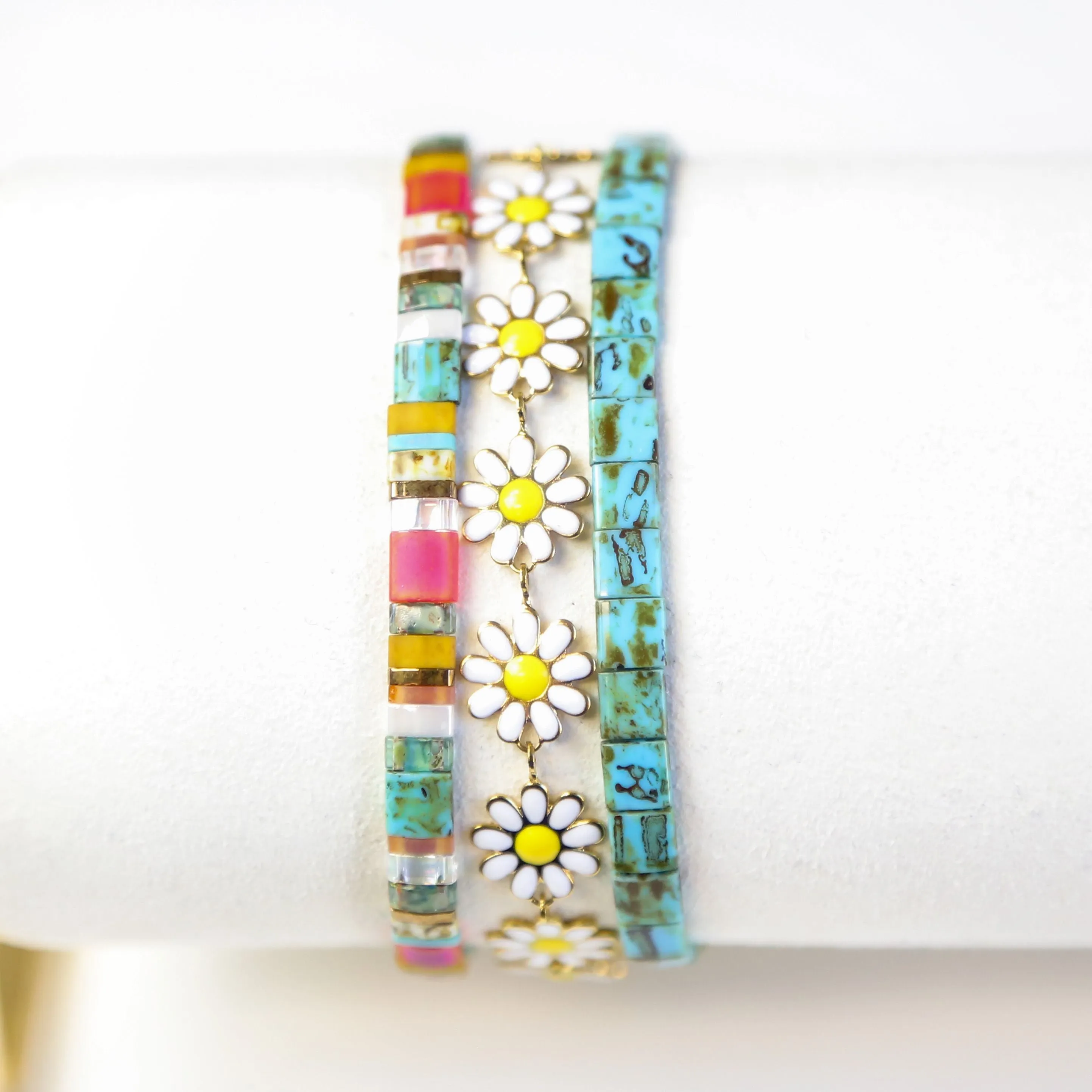 LAZY DAISY - 3 Tila Bead Bracelet Stack