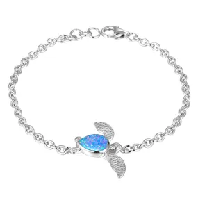 Life@Sea Genuine Sterling Silver and Synthetic Opal/Larimar Sea Turtle Bracelet