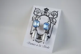 Light Blue Crystal and Pearl Earrings