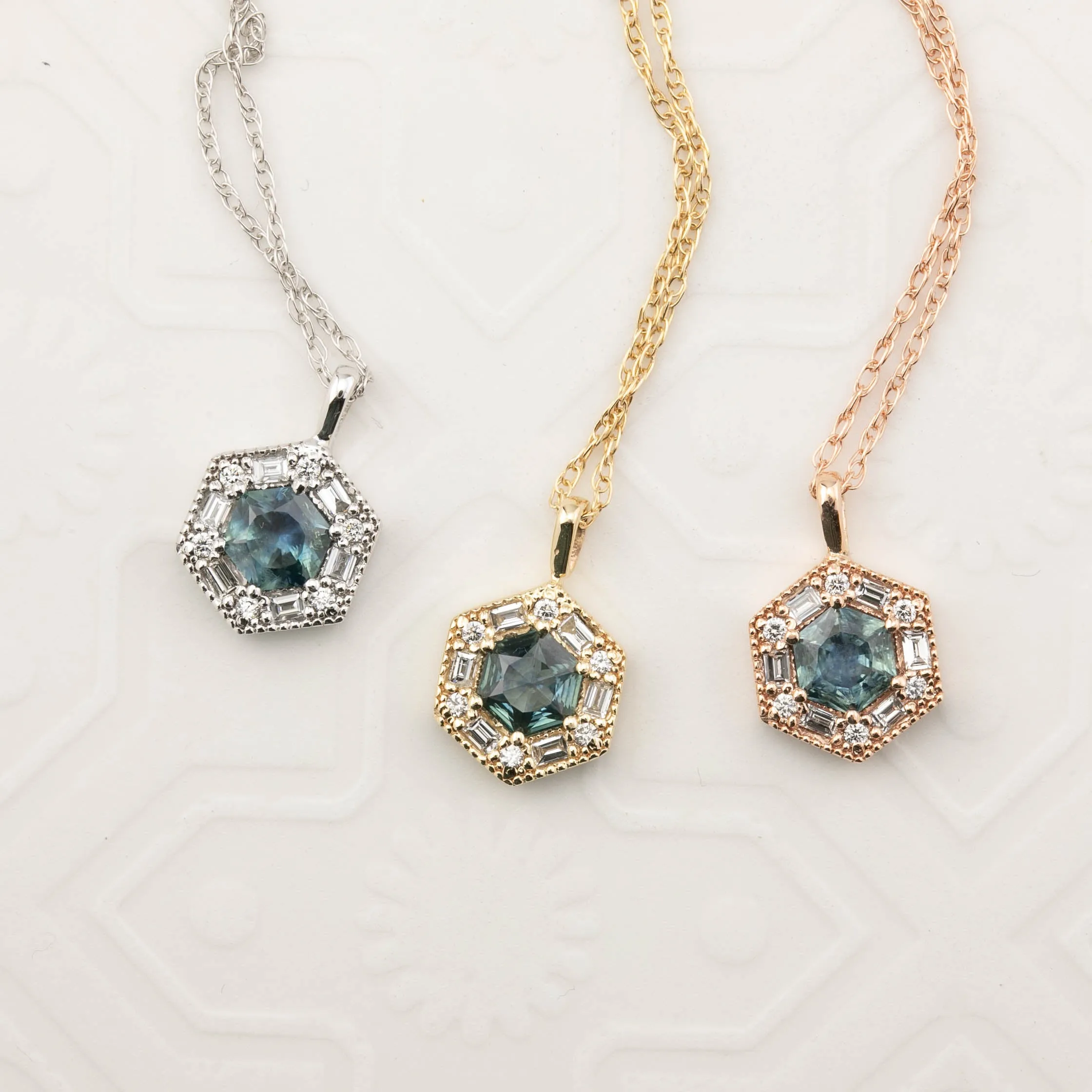 Lila Hexagon Necklace - 5mm Montana Sapphire Necklace, 14k yellow gold (One of a kind)