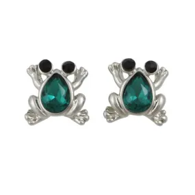 Little Green Crystal Frog with Black Eyes Pierced Earring - REC547