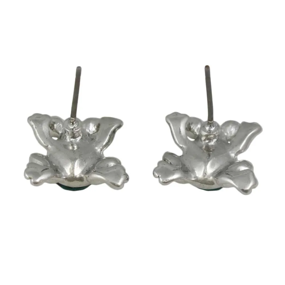 Little Green Crystal Frog with Black Eyes Pierced Earring - REC547