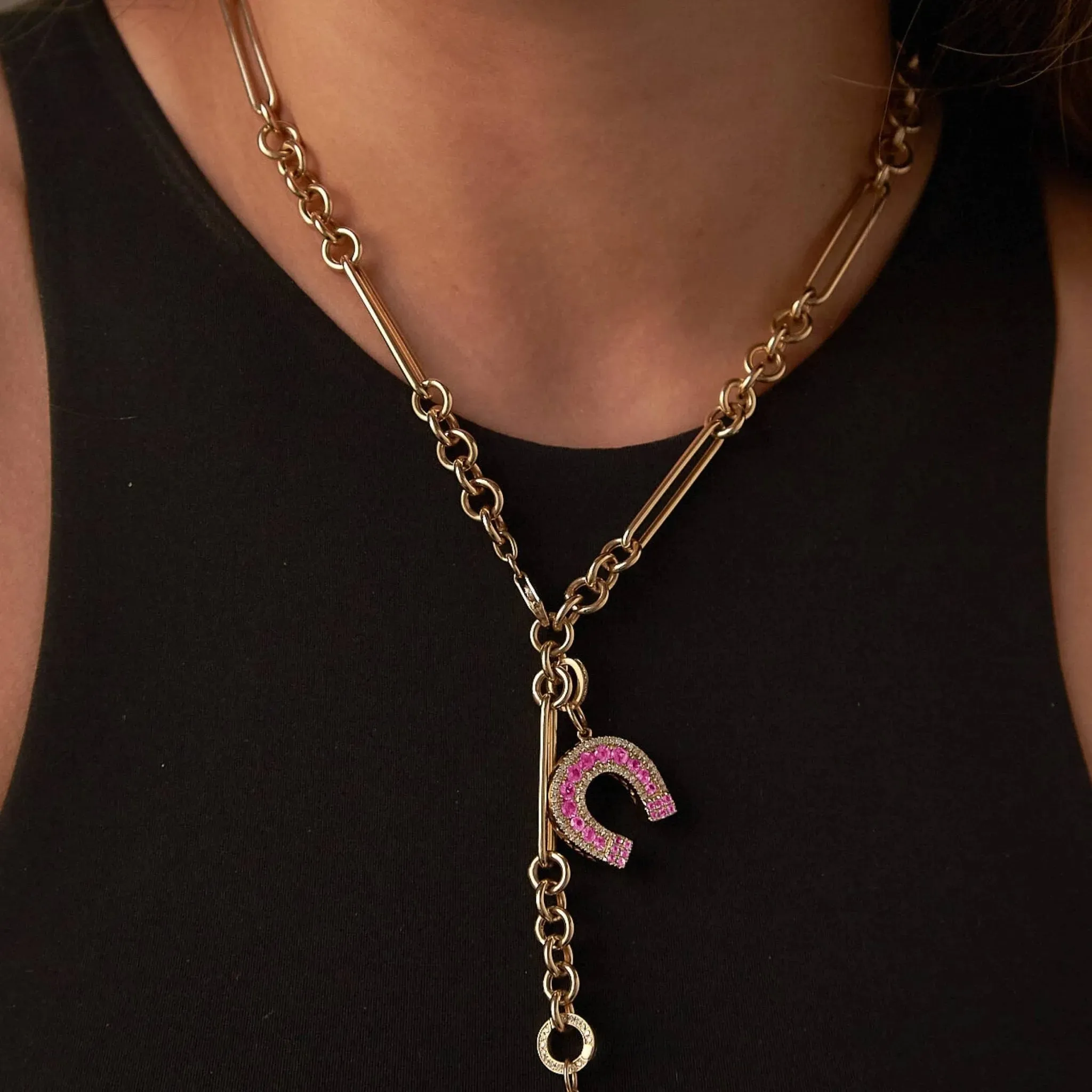 Lucky Pink Sapphire Horseshoe Charm