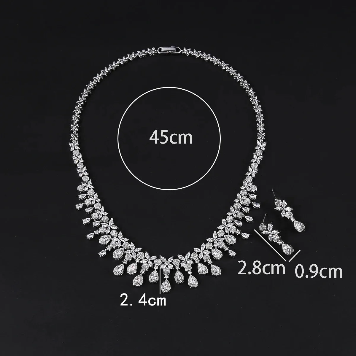 Luxury Cubic Zirconia Bridal Wedding Flower Necklace Earrings Jewelry Set Bridal Wedding Accessories CN11043