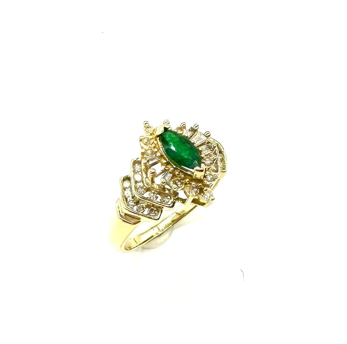 Marquis Emerald & Diamond Graduated Ring