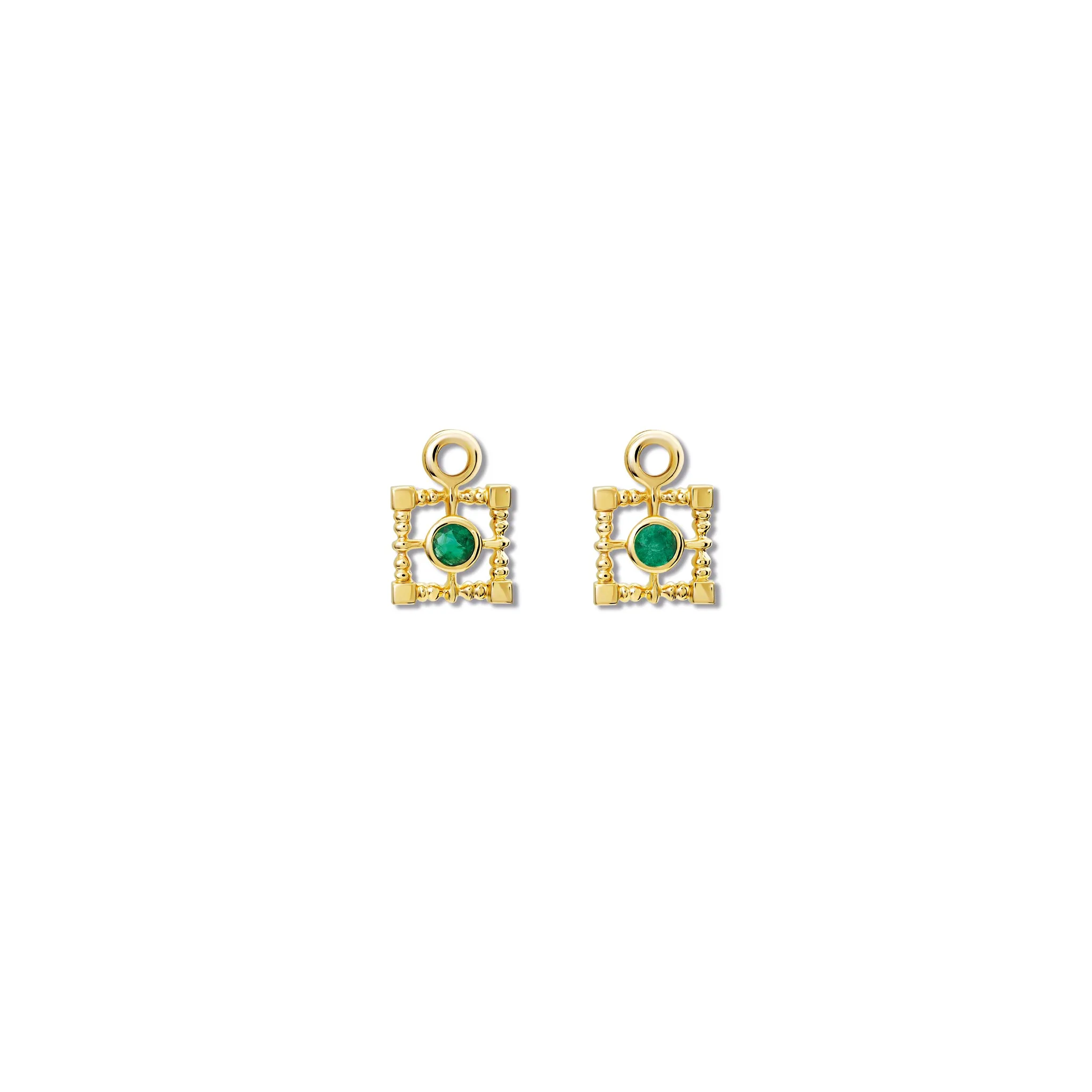 Mashrabiya Trellis Square Earring Drops Yellow Gold - Emerald