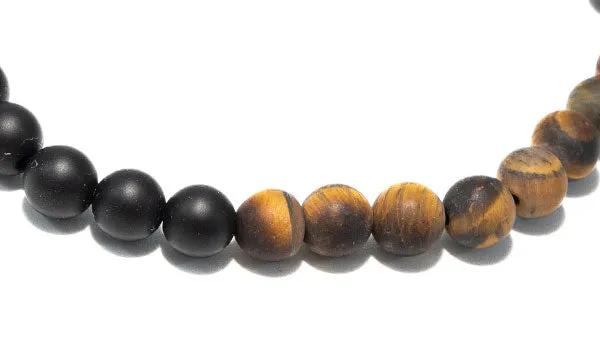 Matte Tigers Eye & Matte Onyx Half & Half Natural Gemstone Bracelet