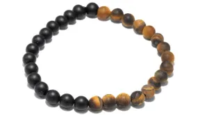 Matte Tigers Eye & Matte Onyx Half & Half Natural Gemstone Bracelet