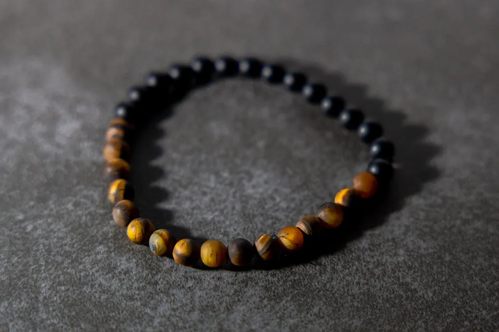 Matte Tigers Eye & Matte Onyx Half & Half Natural Gemstone Bracelet