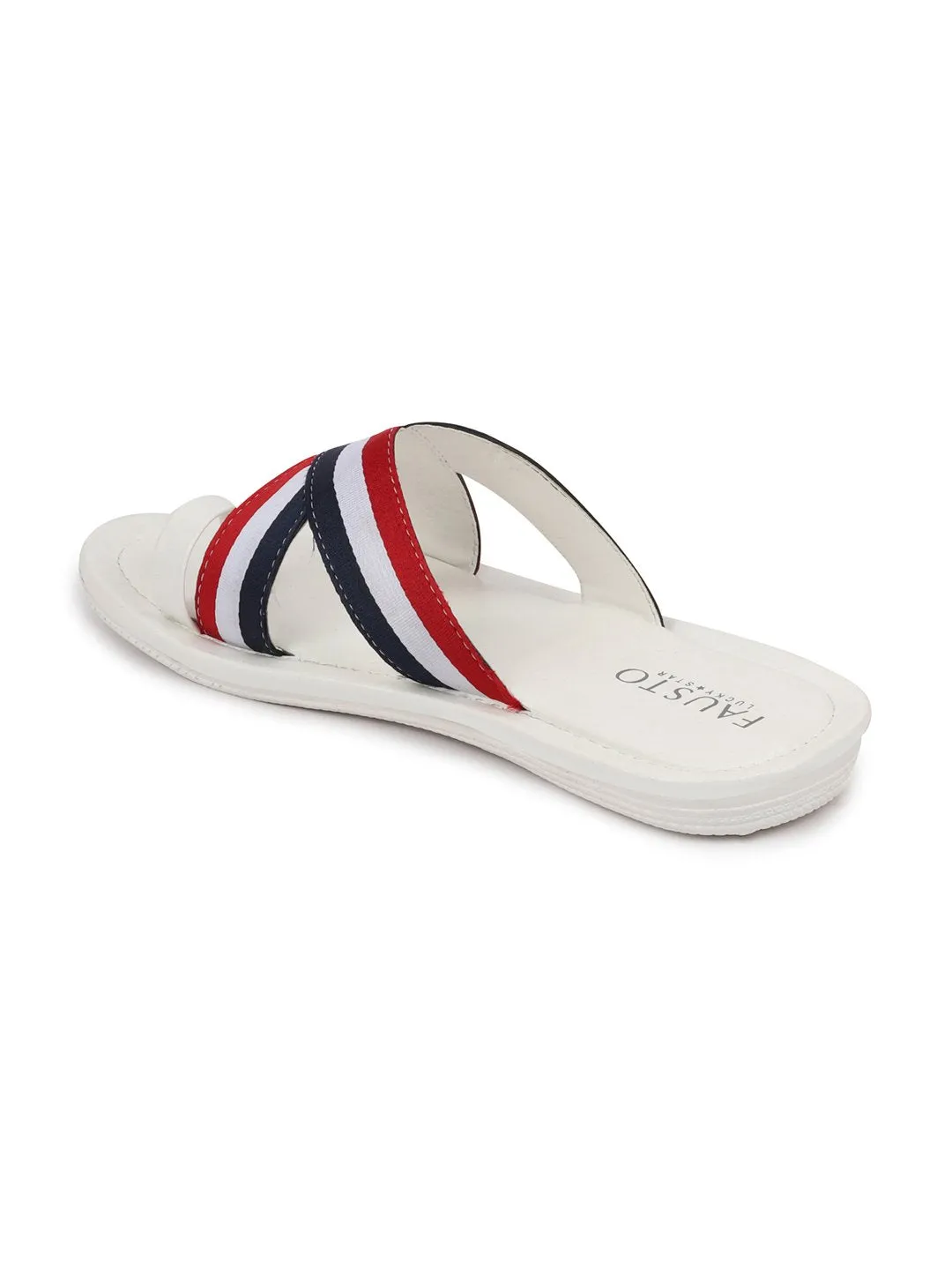 Men Multi Criss Cross Stripes Toe Ring Slippers & Flip Flops