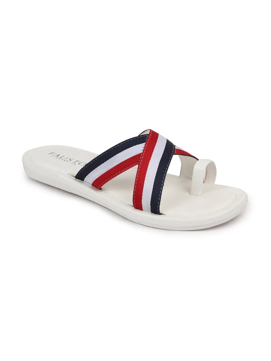 Men Multi Criss Cross Stripes Toe Ring Slippers & Flip Flops