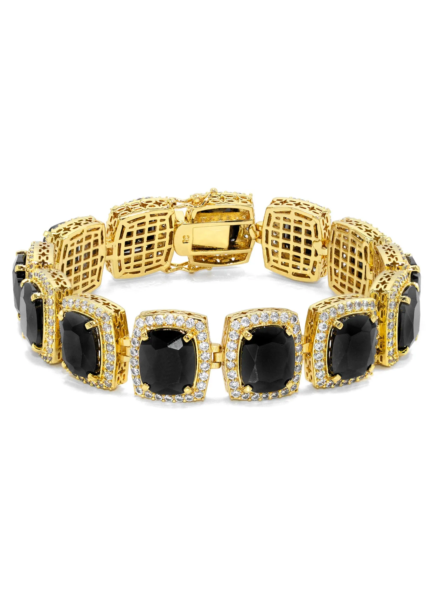 Mens Gold Iced Onyx Bracelet