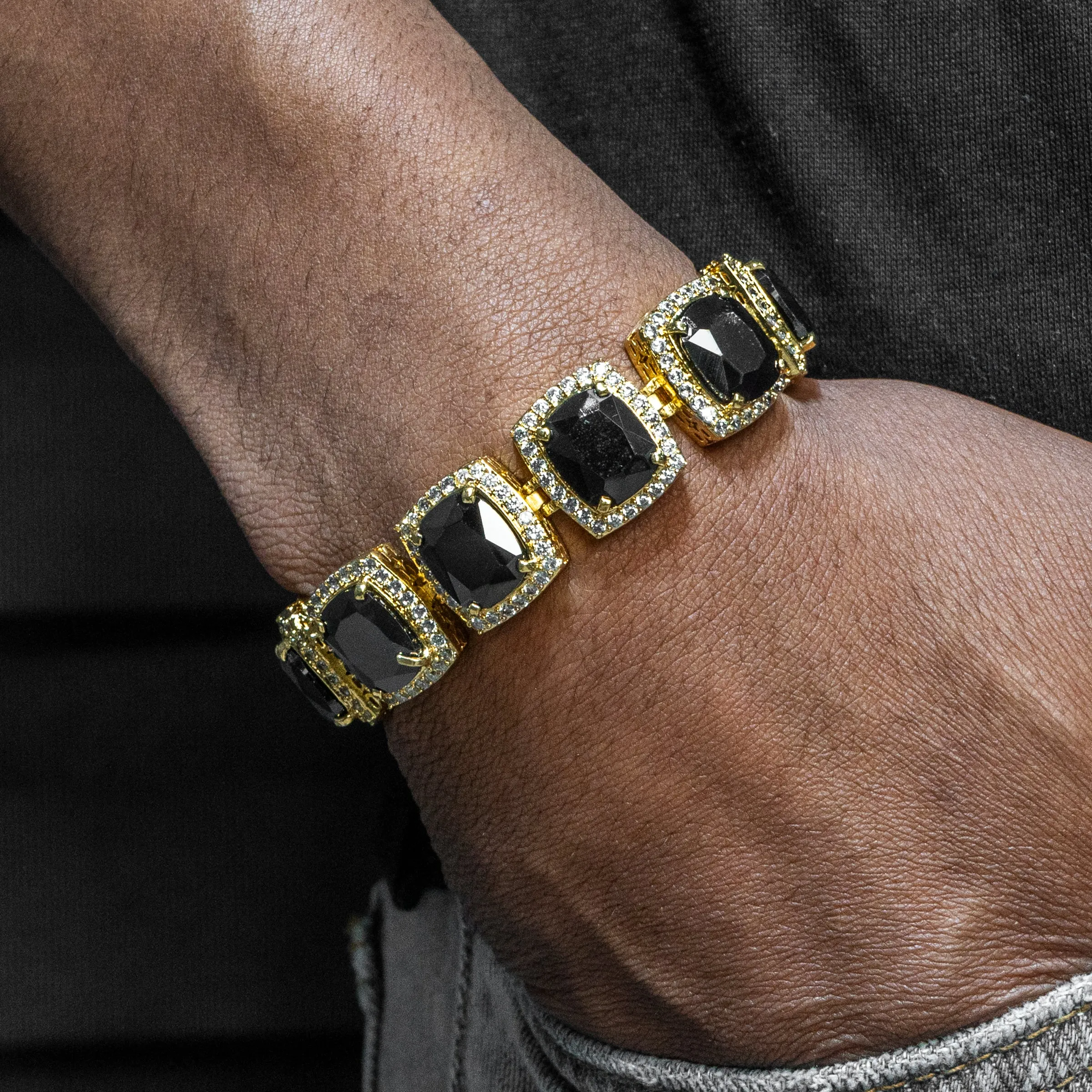 Mens Gold Iced Onyx Bracelet