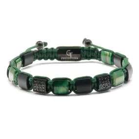 Men's GREEN TIGER EYE, MATTE ONYX Flat bead Bracelet