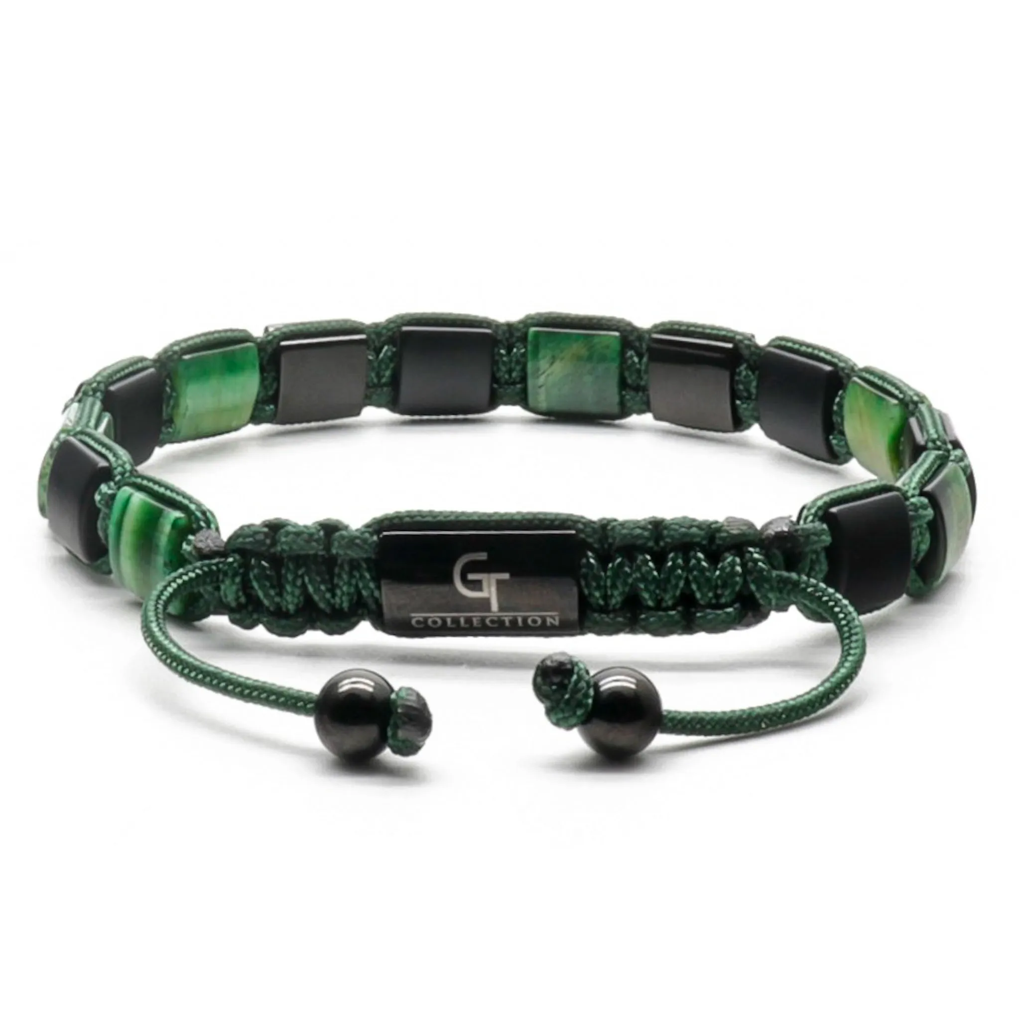 Men's GREEN TIGER EYE, MATTE ONYX Flat bead Bracelet