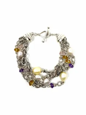 Michael Dawkins .925 Pearl Amethyst Citrine Multi-Strand Bracelet