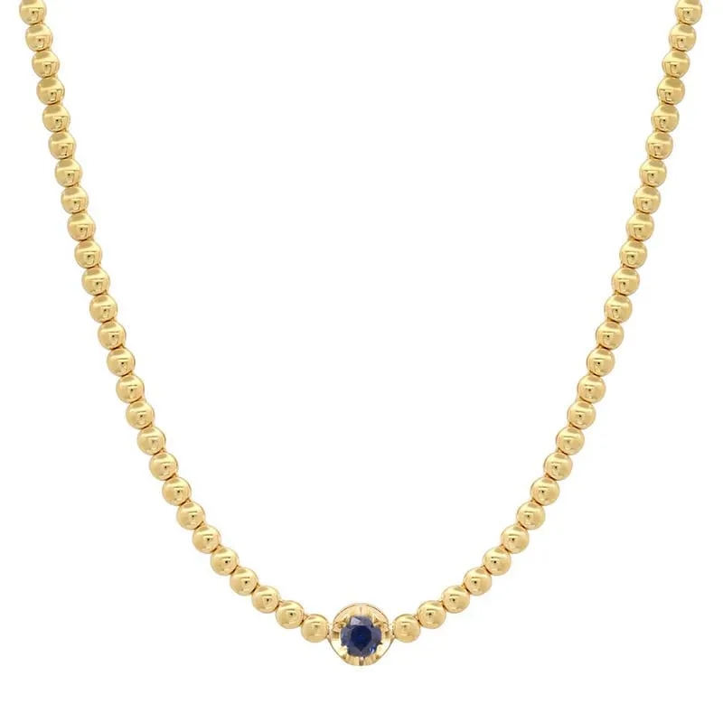 Mini Bezel Tennis Necklace With Illusion Set Blue Sapphire Center