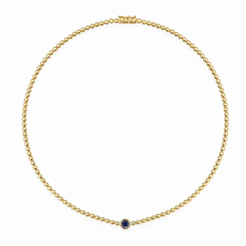 Mini Bezel Tennis Necklace With Illusion Set Blue Sapphire Center