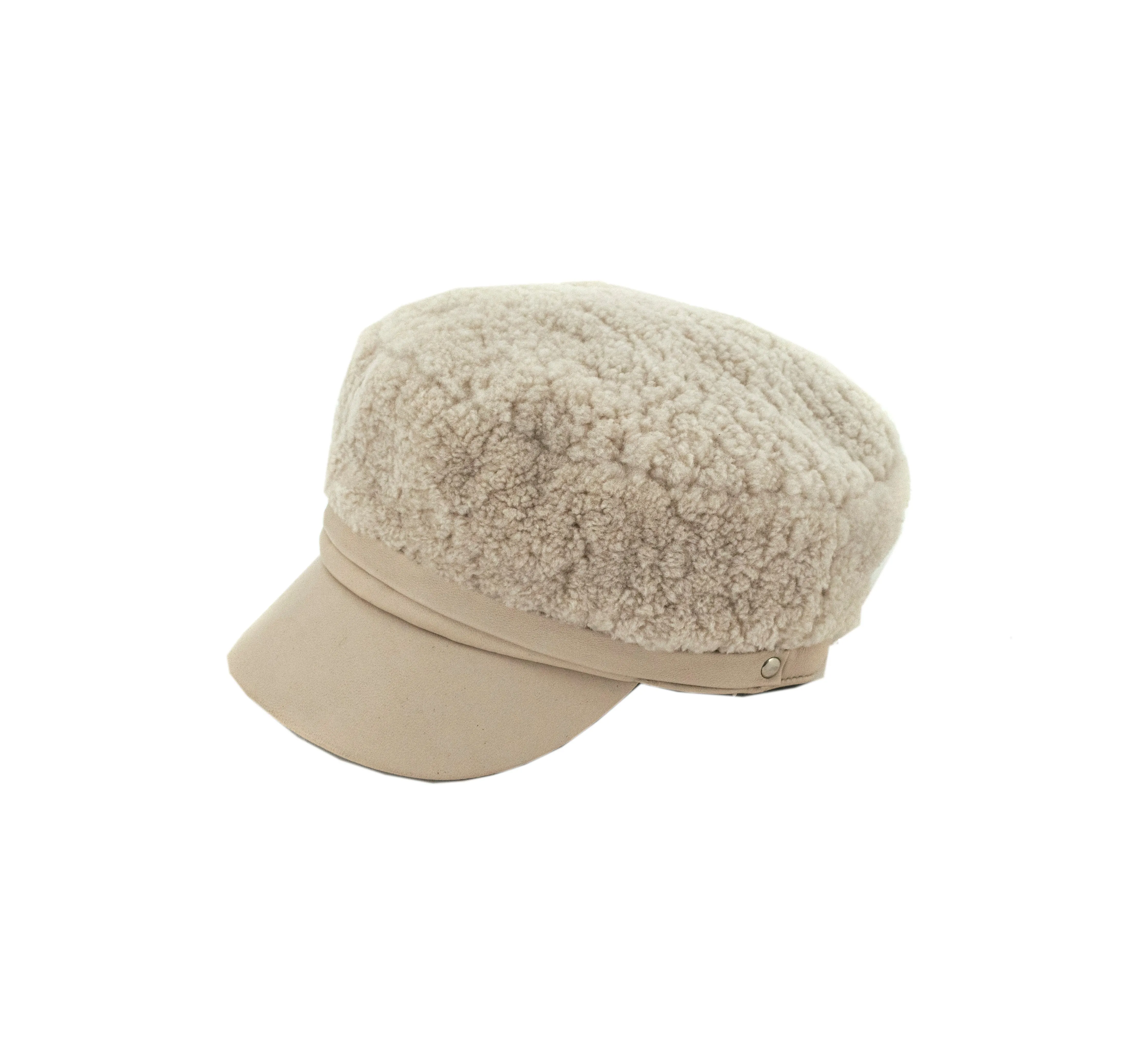 Mitchie's | Curly Lamb Chauffeur Hat with Leather Trim