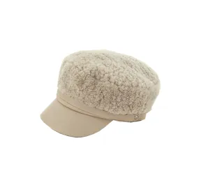 Mitchie's | Curly Lamb Chauffeur Hat with Leather Trim