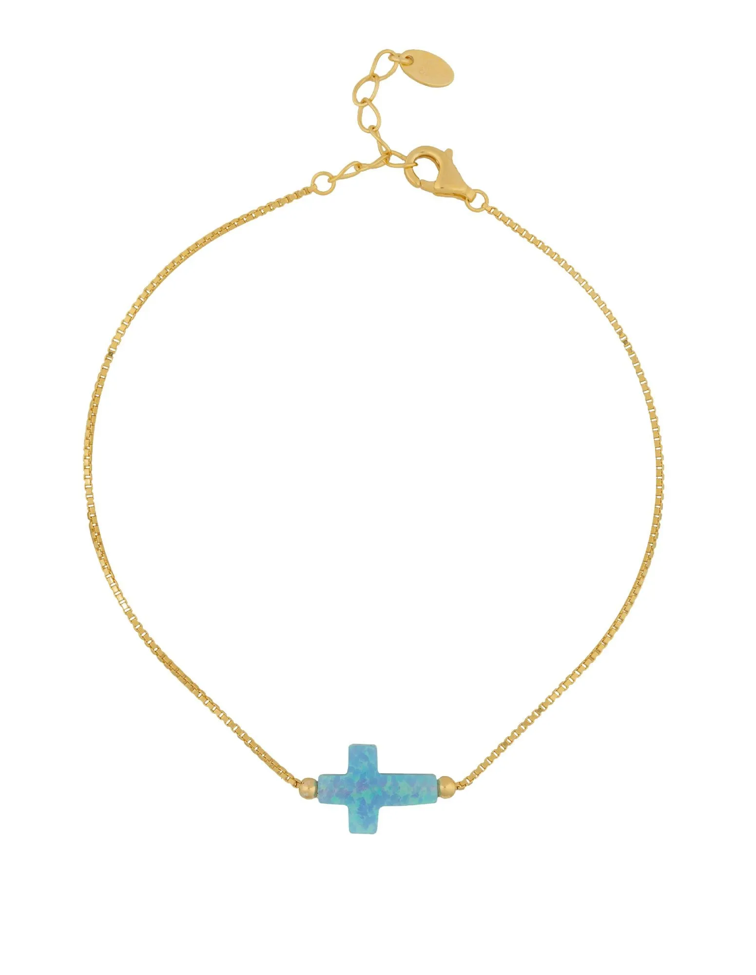 Mocha Sterling Silver Mini Cross Gold Fine Bracelet - Light Blue