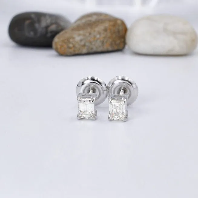 Modern 0.50 CT Emerald Cut Diamond Stud Earrings in 14 KT White Gold