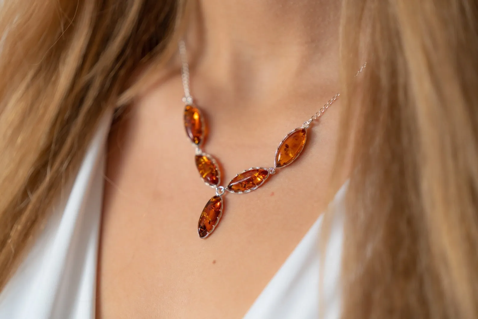 Modern Y Necklace with Baltic Amber