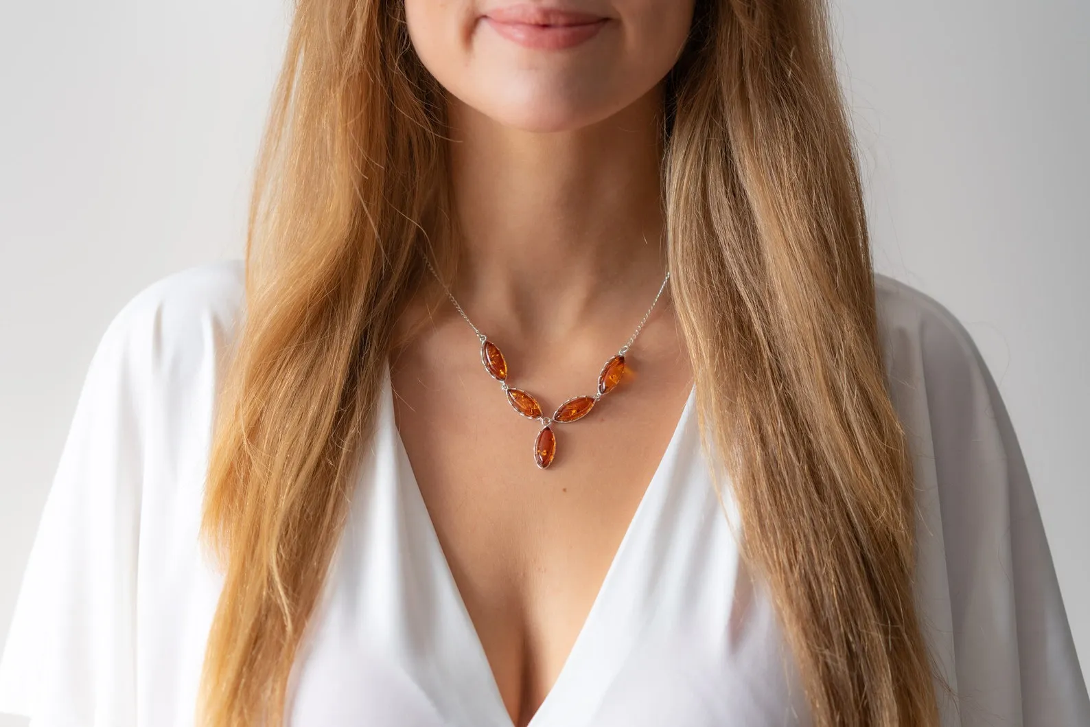 Modern Y Necklace with Baltic Amber