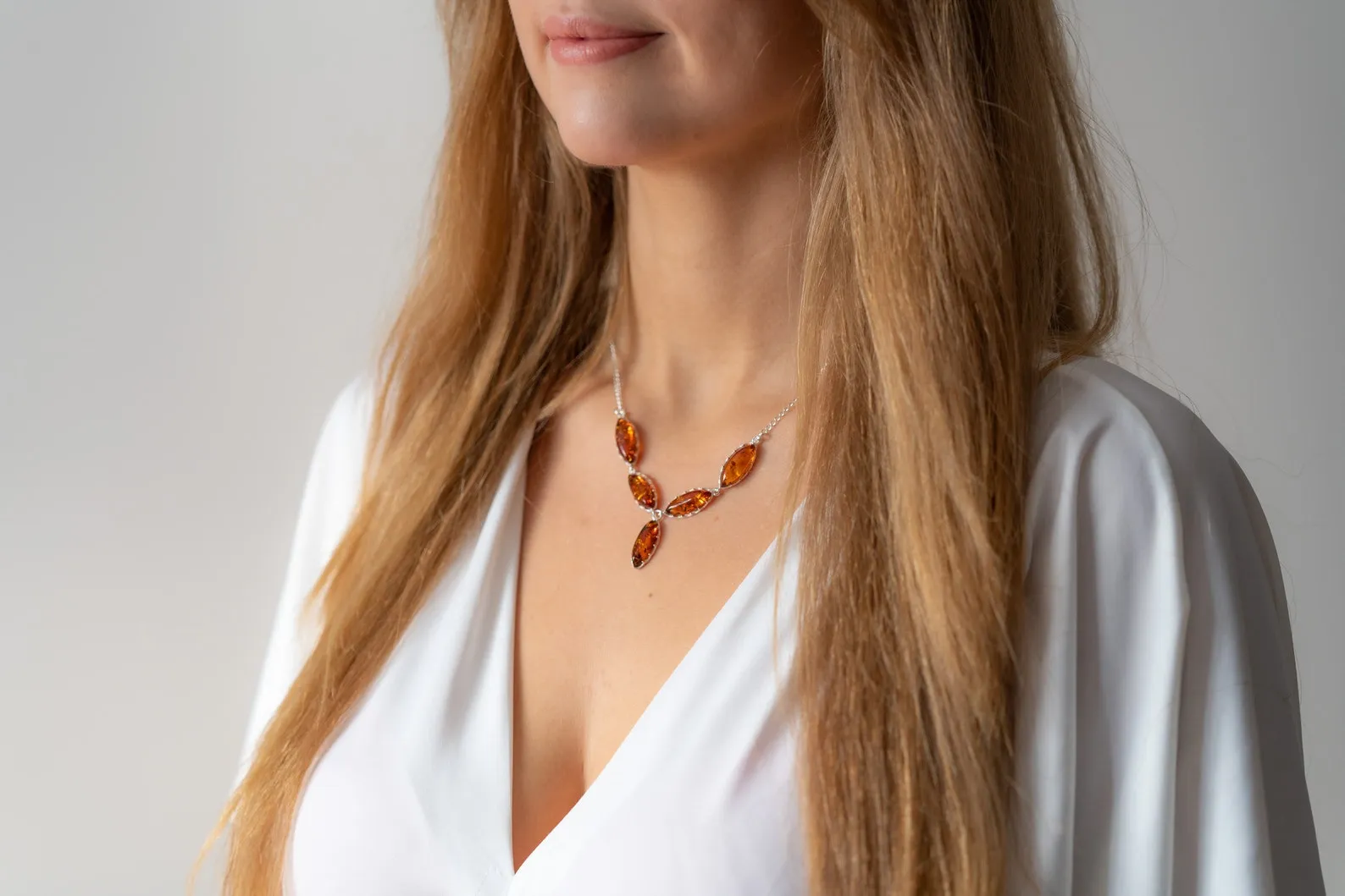 Modern Y Necklace with Baltic Amber