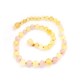 Momma Goose Amber Teething Necklace-Raw Lemon & Rose Quartz