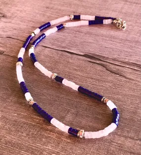 Monty Handmade Lapis Lazuli, Moonstone and Silver Plated Hematite 21" Necklace.