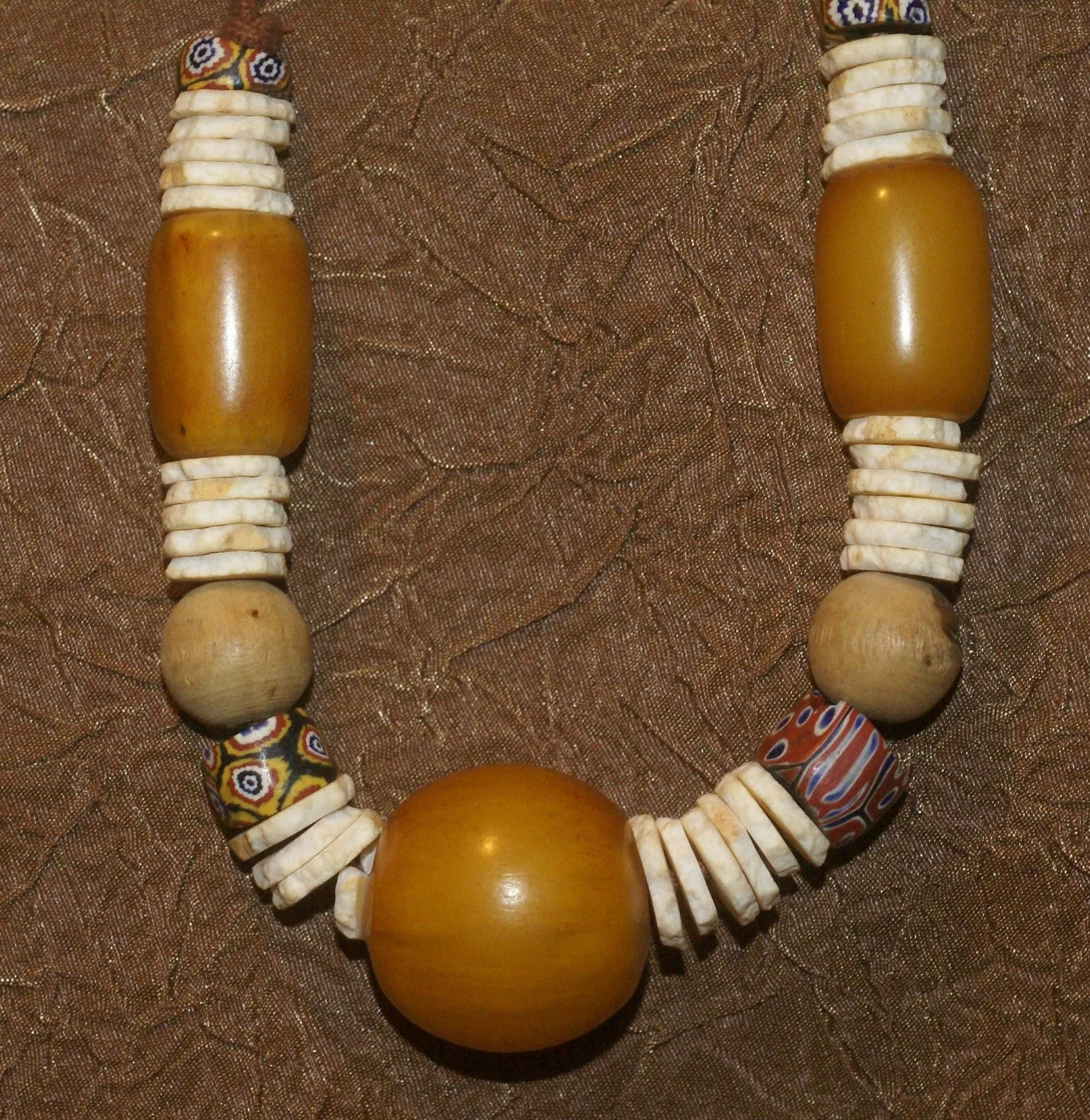 MOROCCO TRIBAL BERBER TOUAREG DOWRY WEDDING ETHNIC BEADS NECKLACE , BRIDE PRICE, WITH AMBER BEADS , WOOD BALLS, CONUS SHELL RINGS, AND COLORFUL GLASS BEADS NECK25   LONG OTHER COCONUT SHELL NECKLACE