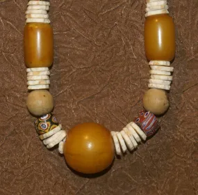 MOROCCO TRIBAL BERBER TOUAREG DOWRY WEDDING ETHNIC BEADS NECKLACE , BRIDE PRICE, WITH AMBER BEADS , WOOD BALLS, CONUS SHELL RINGS, AND COLORFUL GLASS BEADS NECK25   LONG OTHER COCONUT SHELL NECKLACE