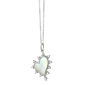 MOTHER OF PEARL HEART NECKLACE WITH WHITE SAPPHIRES