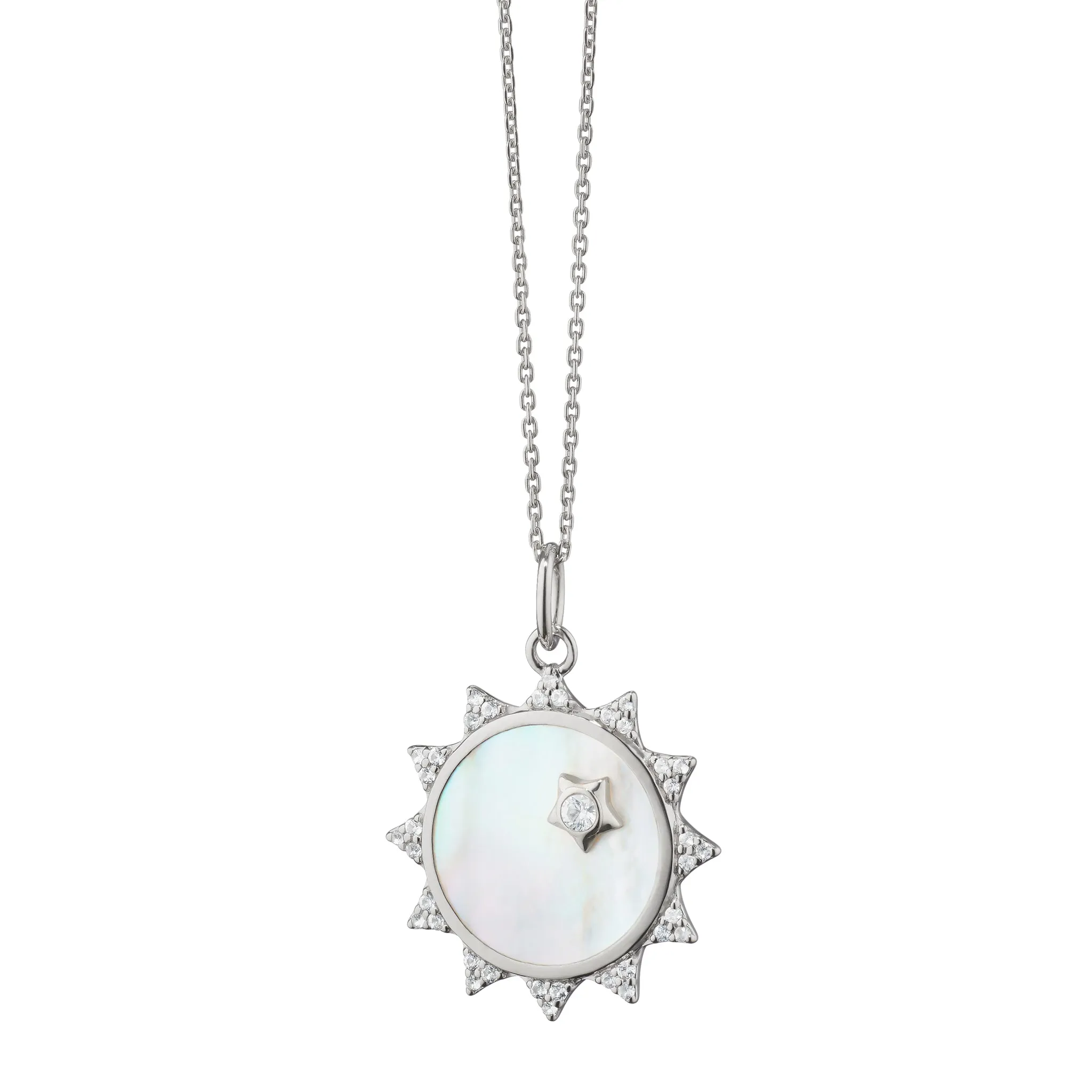 Mother of Pearl Sapphire "Happiness" Sun Charm Necklace