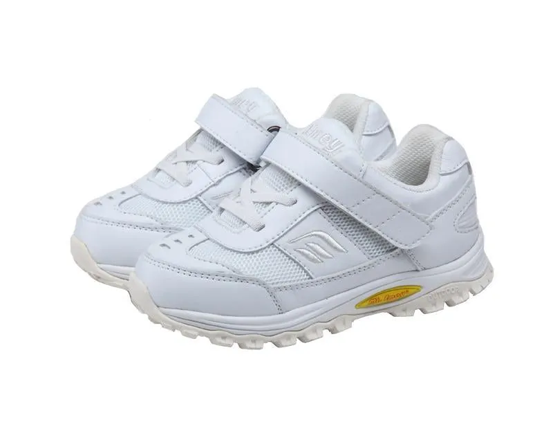 Mt. Emey 3301-3L White - Children Straight Last Athletic Shoes with Elastic Laces