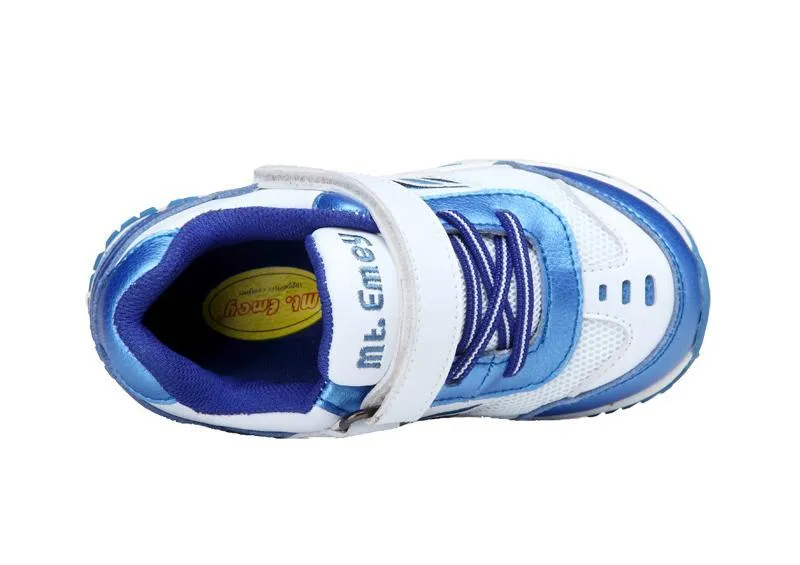 Mt. Emey 3301-6L White/Navy Blue  - Children Straight Last Athletic Shoes with Elastic Laces