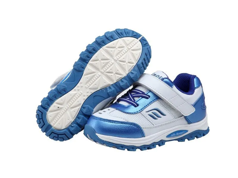 Mt. Emey 3301-6L White/Navy Blue  - Children Straight Last Athletic Shoes with Elastic Laces