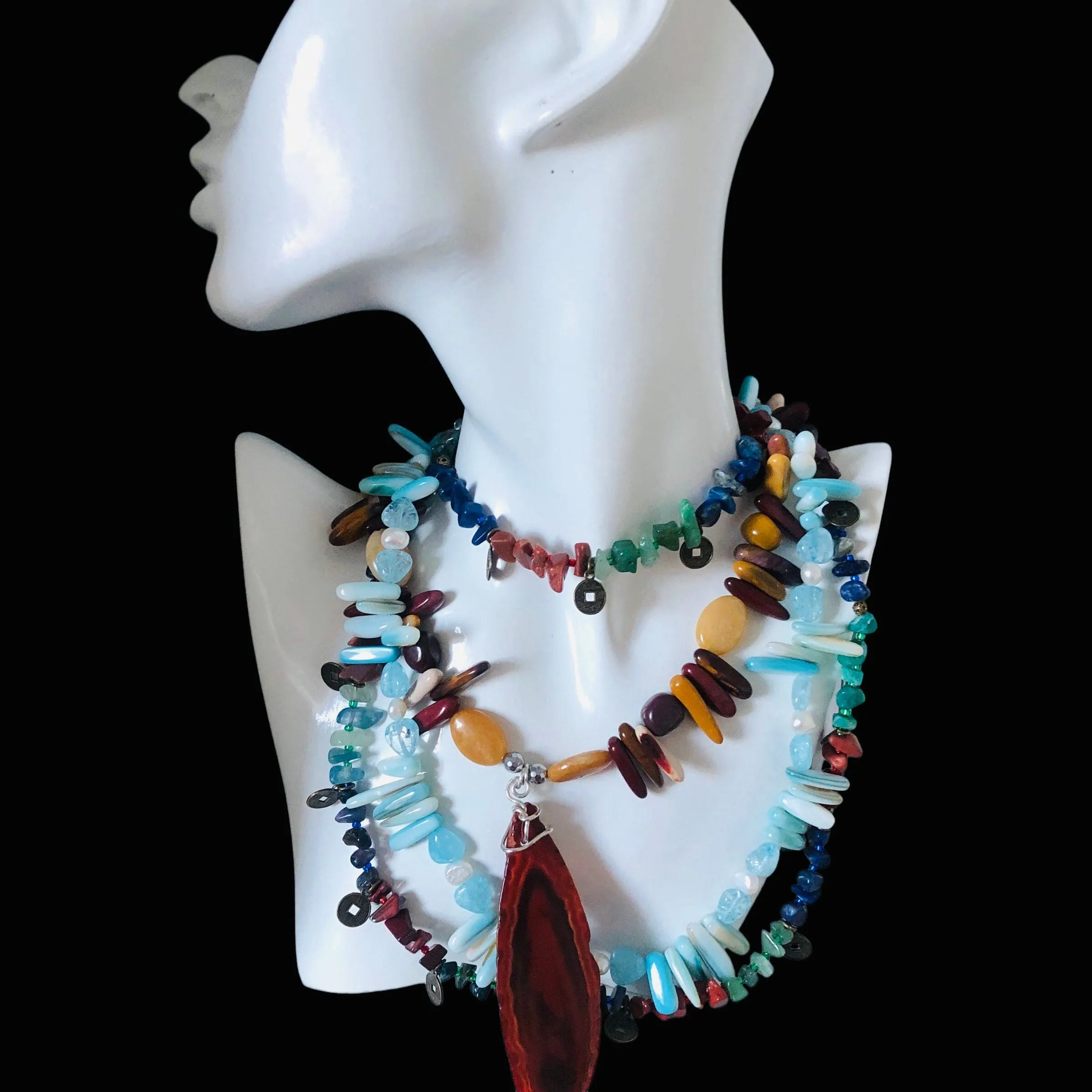 Multi-Colour Natural Stones and Brass Beaded Necklace