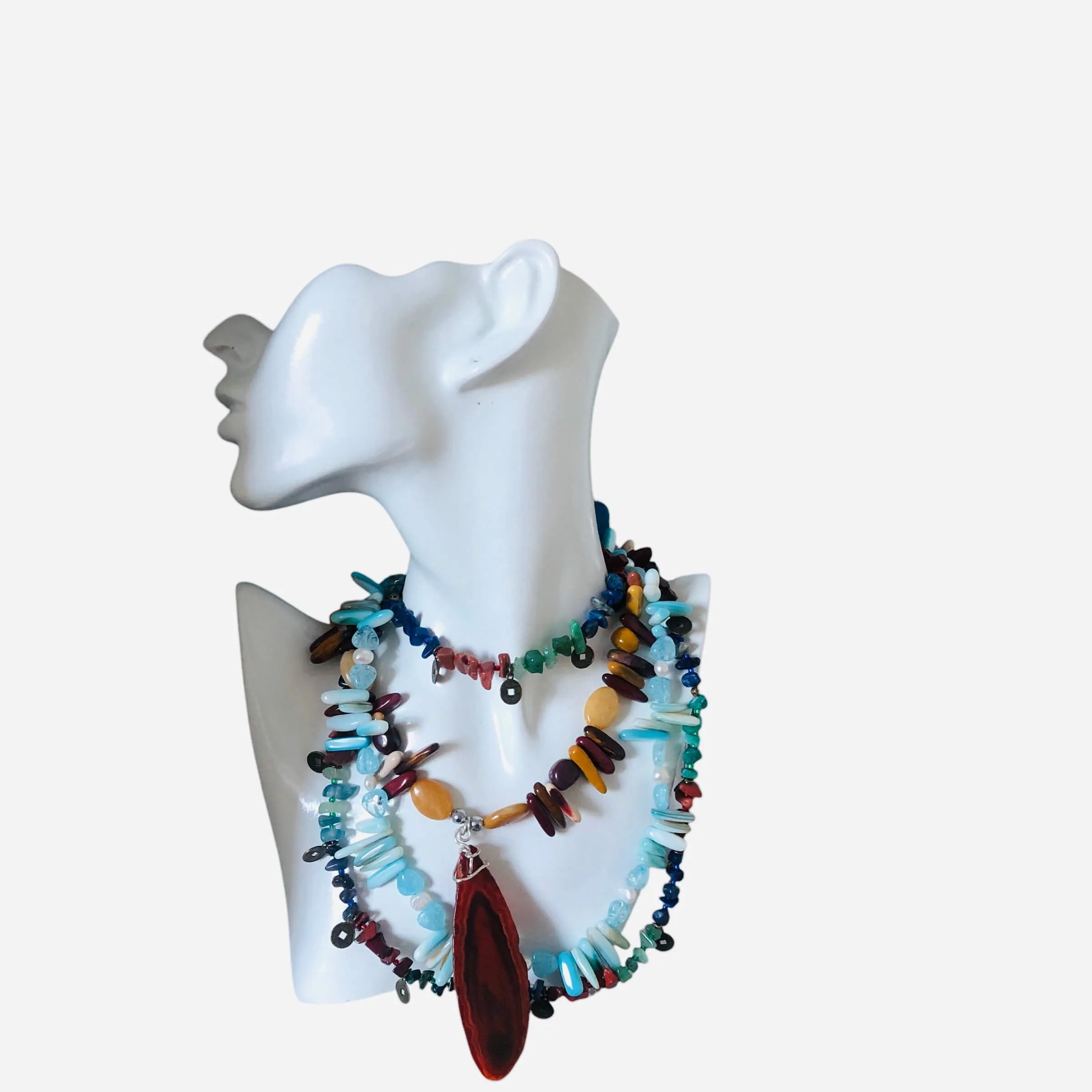 Multi-Colour Natural Stones and Brass Beaded Necklace